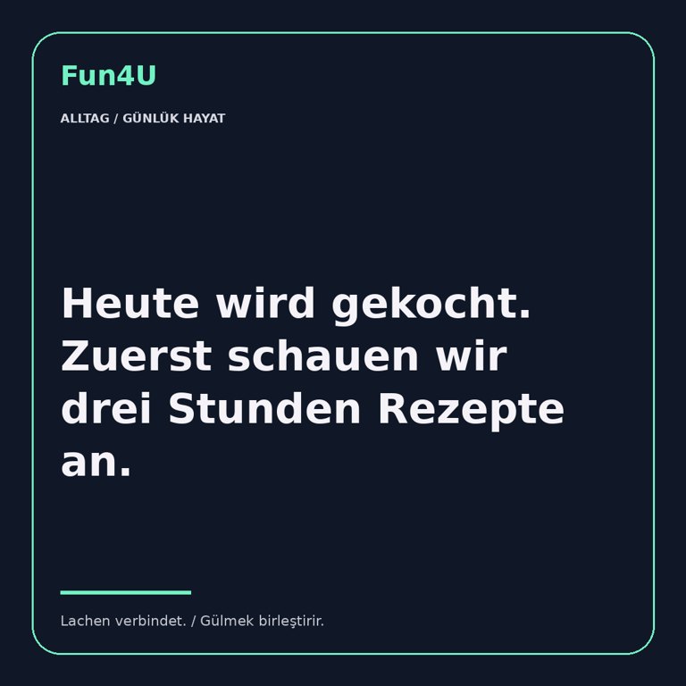 Heute wird gekocht. Zuerst schauen wir drei Stunden Rezepte an.